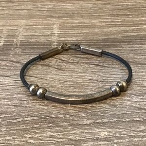 Sterling Silver & Leather Hook Clasp Bracelet 7 1/4" Long
